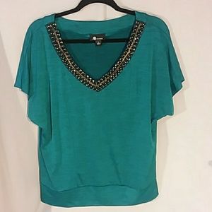 AB Studio Teal Top loose fit w/Beaded Neckline
